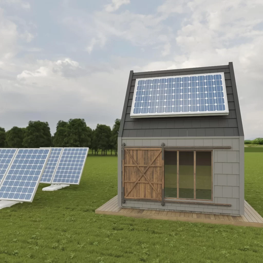 shed with solar-powered lights