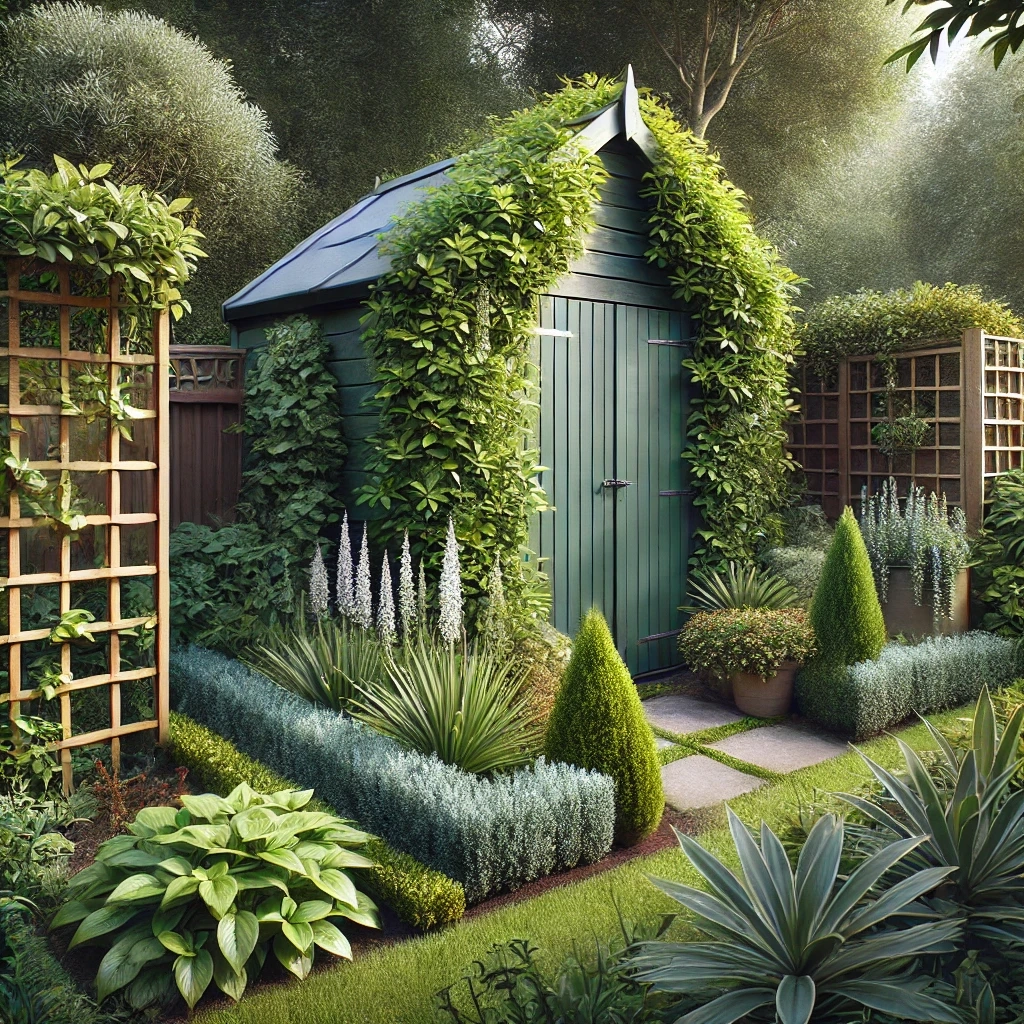 Choosing hardy plants and materials to disguise garden shed