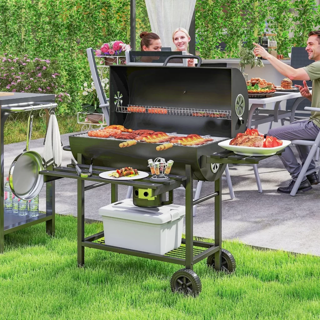 Outsunny Charcoal BBQ Grill with Foldable Front Shelf