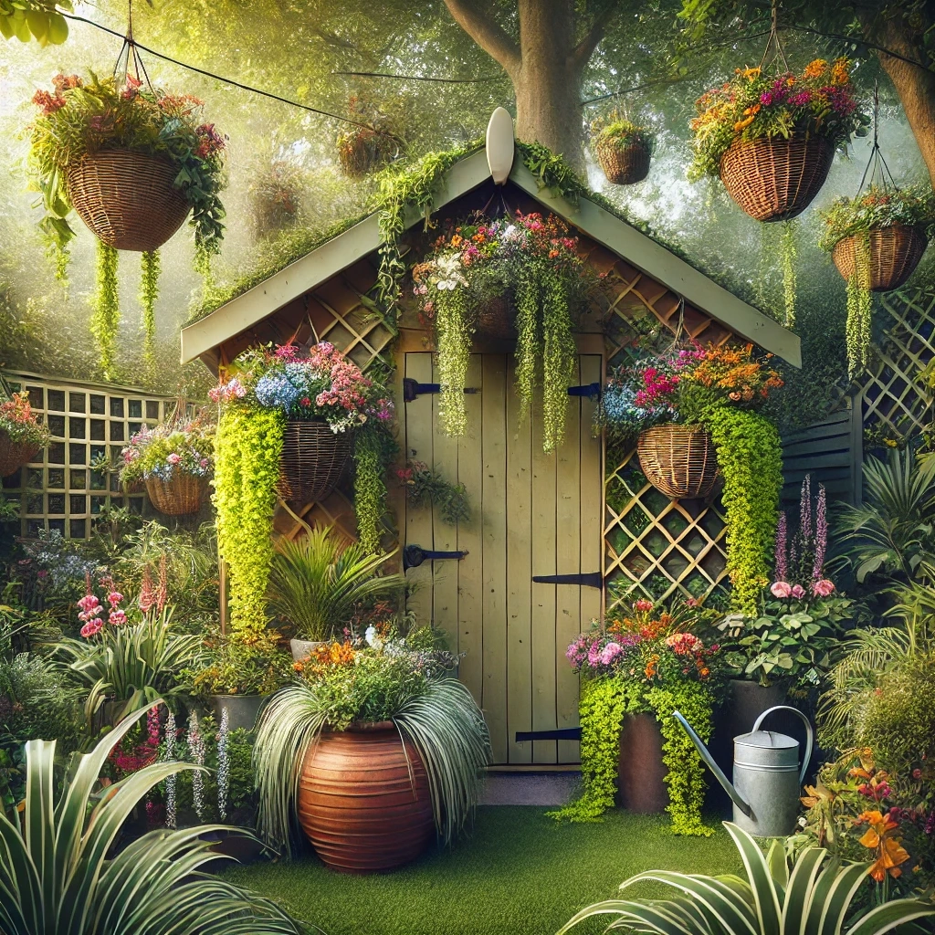 Using decorative elements to disguise garden shed