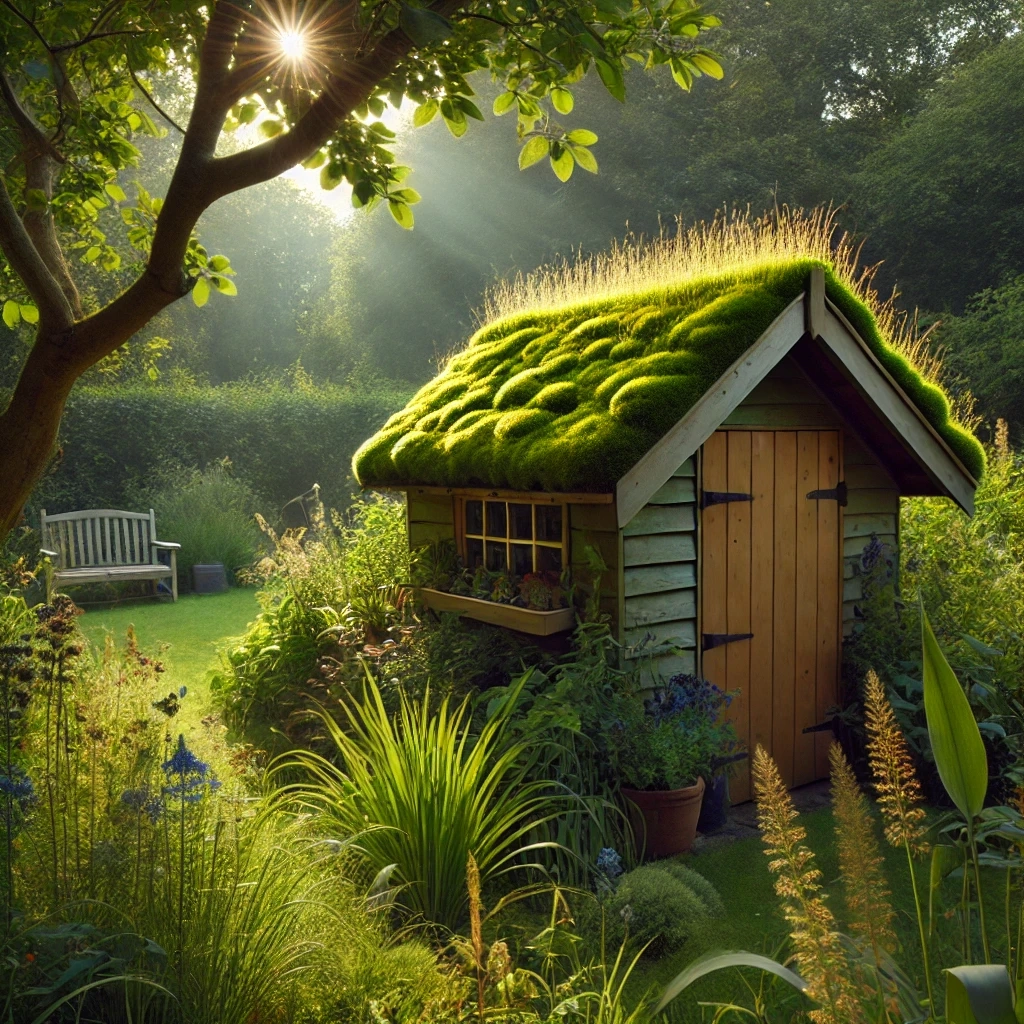 Moss roof of the garden shed