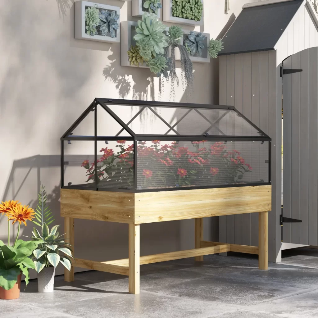Outsunny 60 x 120cm Raised Garden Bed with Wooden Base