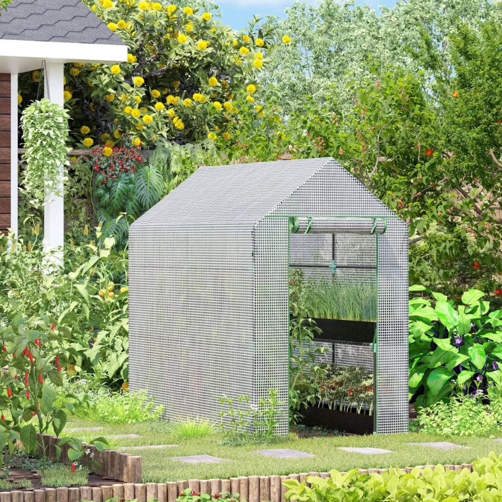 Outsunny Walk In Greenhouse with 2-Tier Shelves 