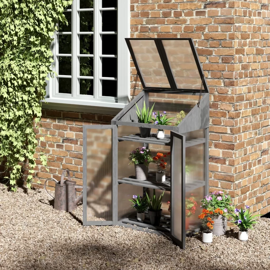 Outsunny Wooden Cold Frame Polycarbonate Greenhouse