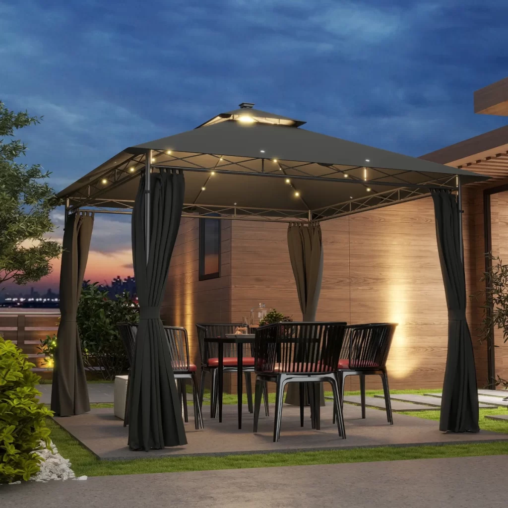 Outsunny 3 x 3m Solar LED Metal Gazebo