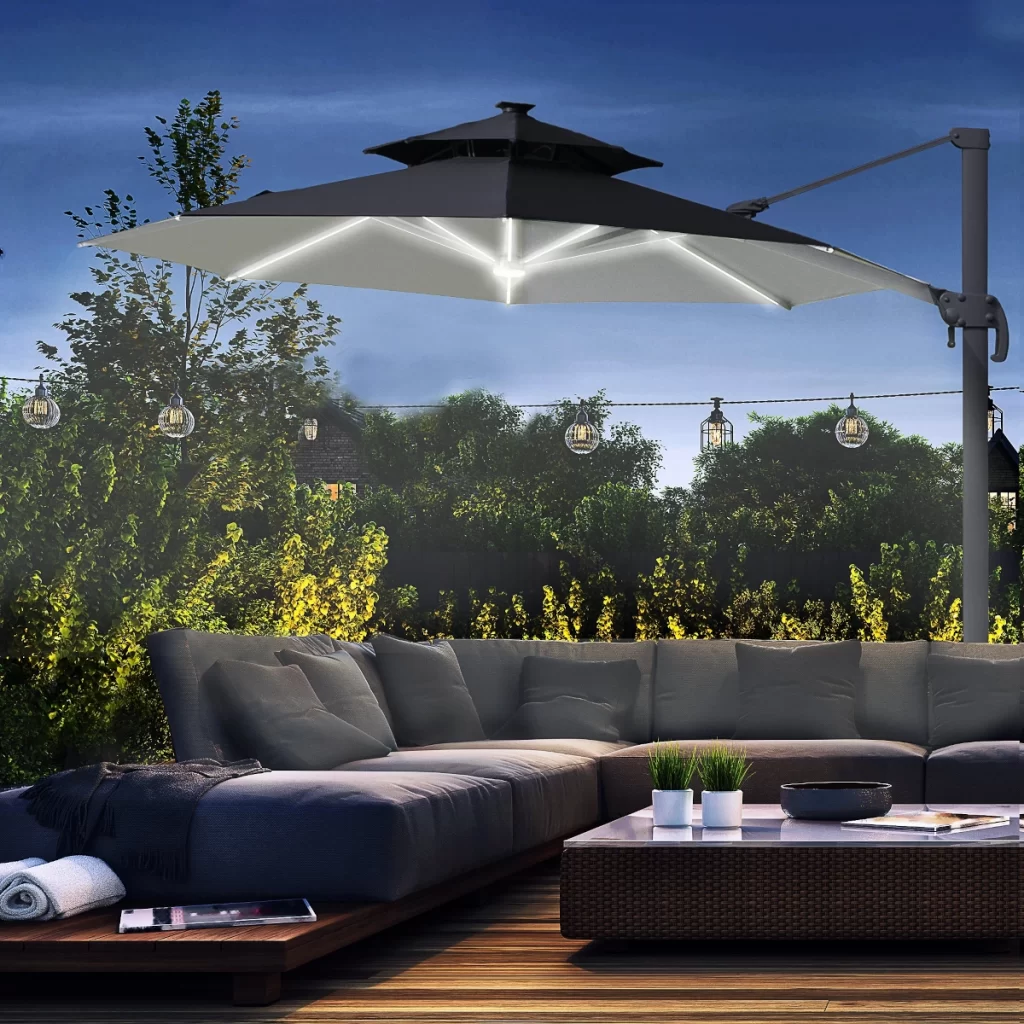 Outsunny 3m Cantilever Parasol with Solar Lights