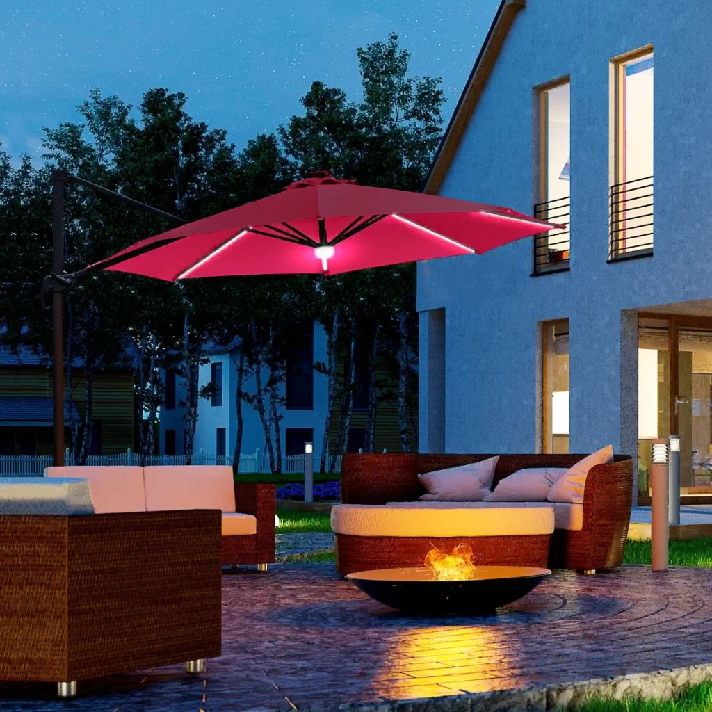 Outsunny 3(m) LED Cantilever Parasol Outdoor Sun Umbrella