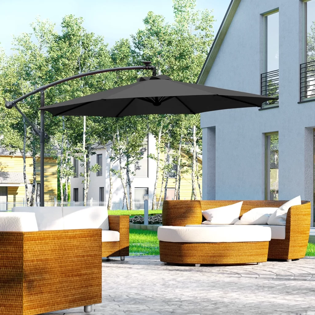 Outsunny 3m LED Patio Banana Umbrella Cantilever Parasol
