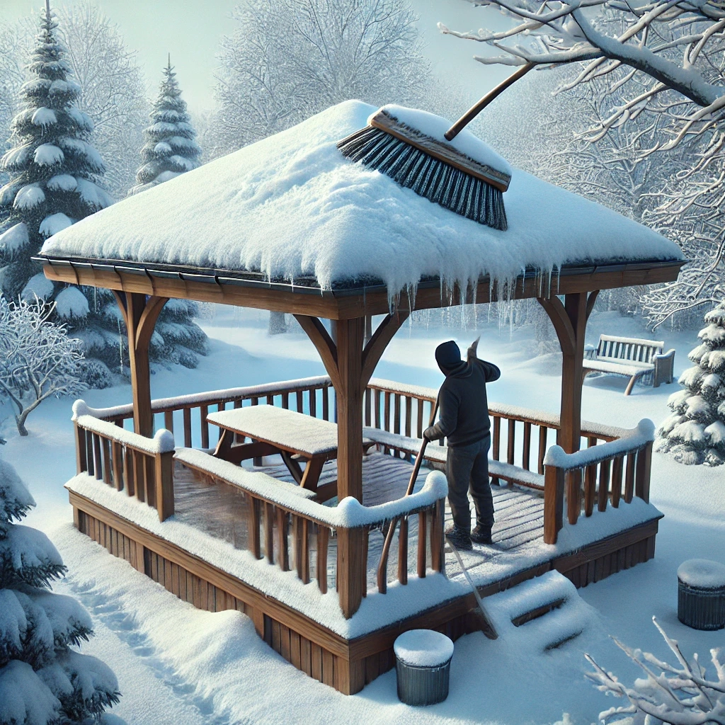Remove snow and debris on gazebo