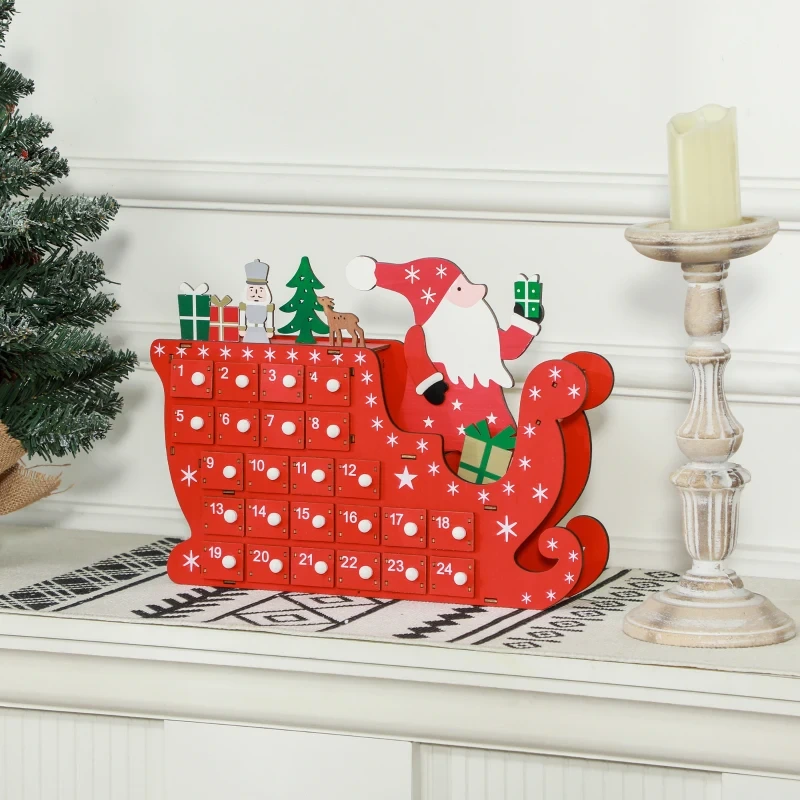 red Santa sleigh advent calendar with numbered drawers