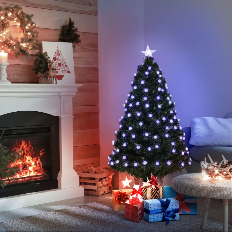 Cozy living room with glowing Christmas tree and gifts
