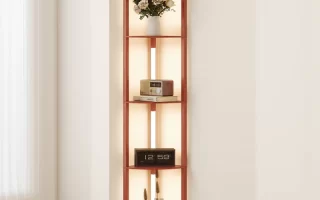 Modern floor lamp with warm light enhancing a stylish bedroom interior.