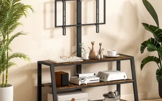 Modern TV stand display with plants and décor