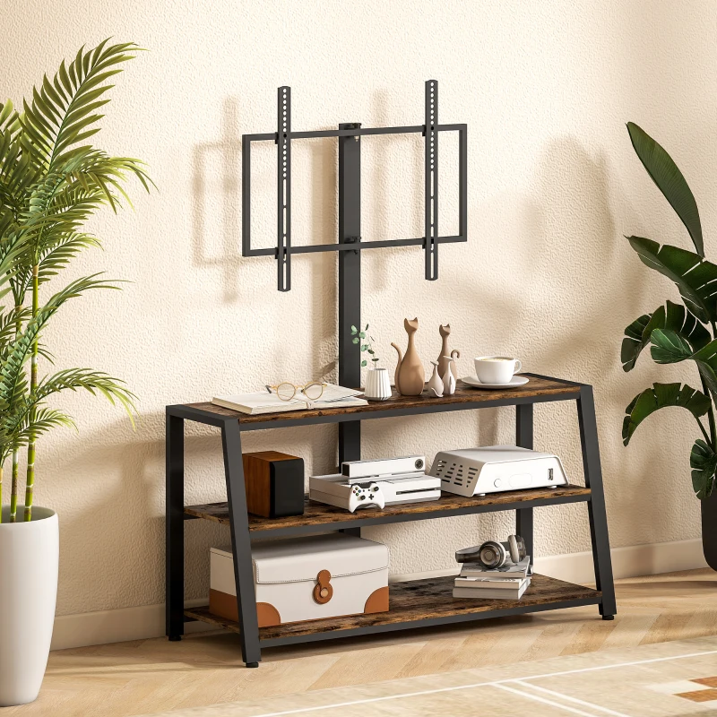 Modern TV stand display with plants and décor 