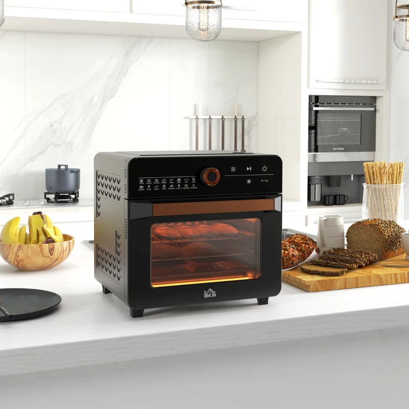 Large countertop mini oven with preset settings, toasting bread and baking pastries.
