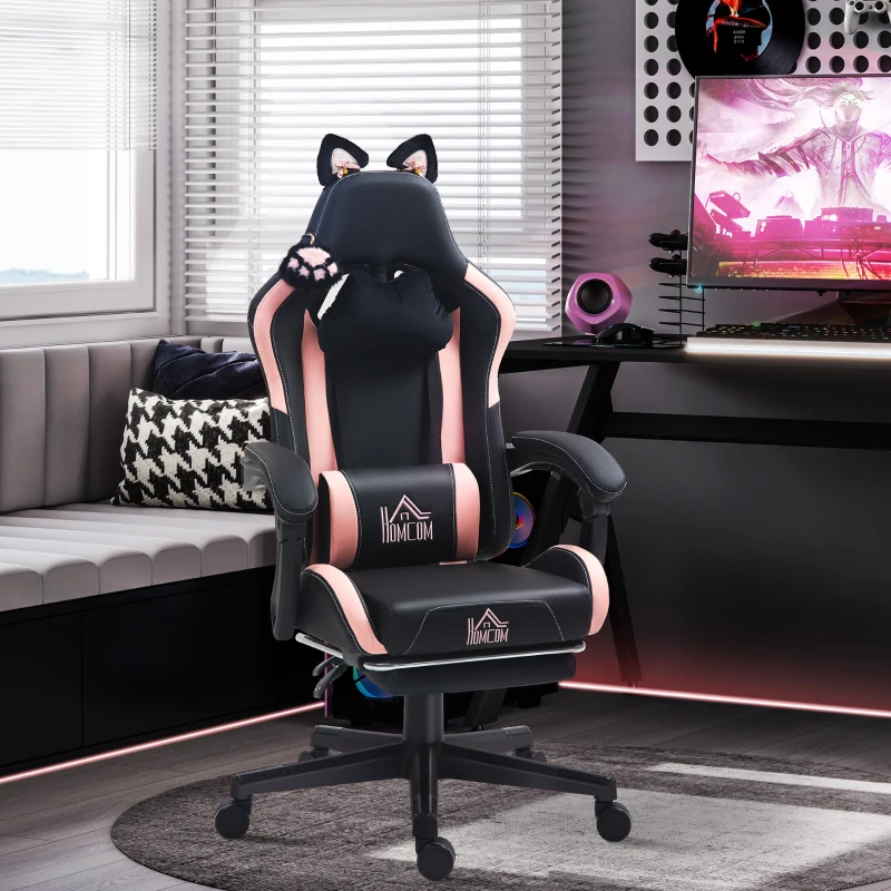 Pink and black gaming chair with cat ear design