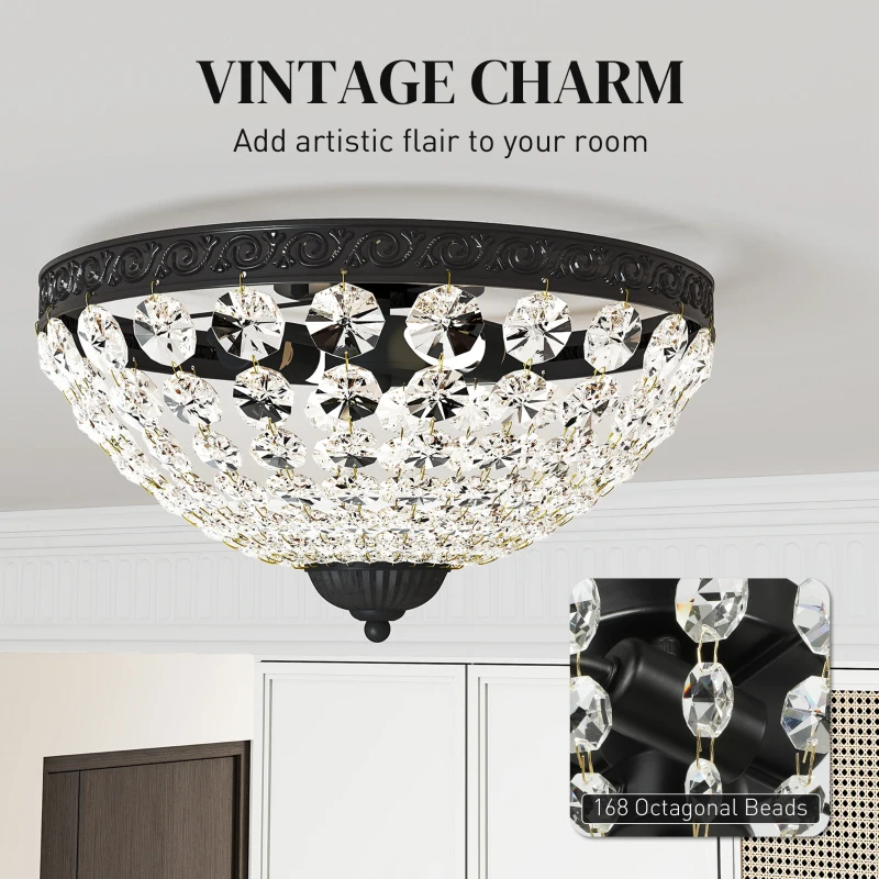 Decorative ceiling chandelier with sparkling octagonal crystal beads.