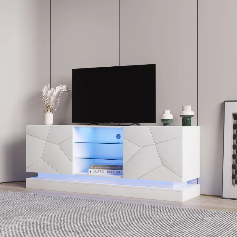 White high-gloss TV cabinet with blue LED lighting