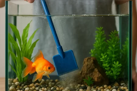 Man cleaning fish tank