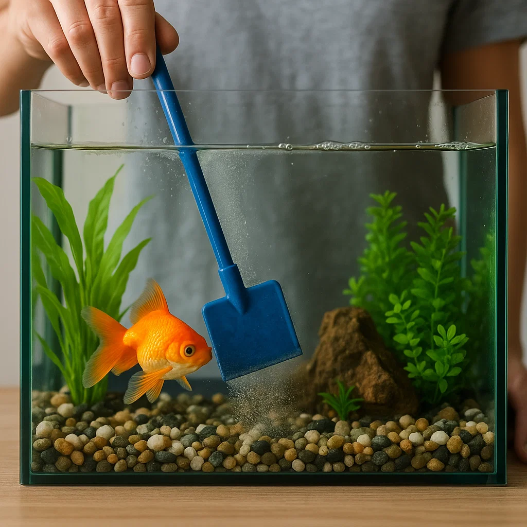 Man cleaning fish tank