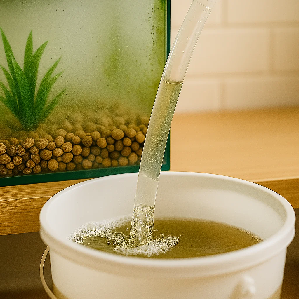 Draining the fish tank water in bucket