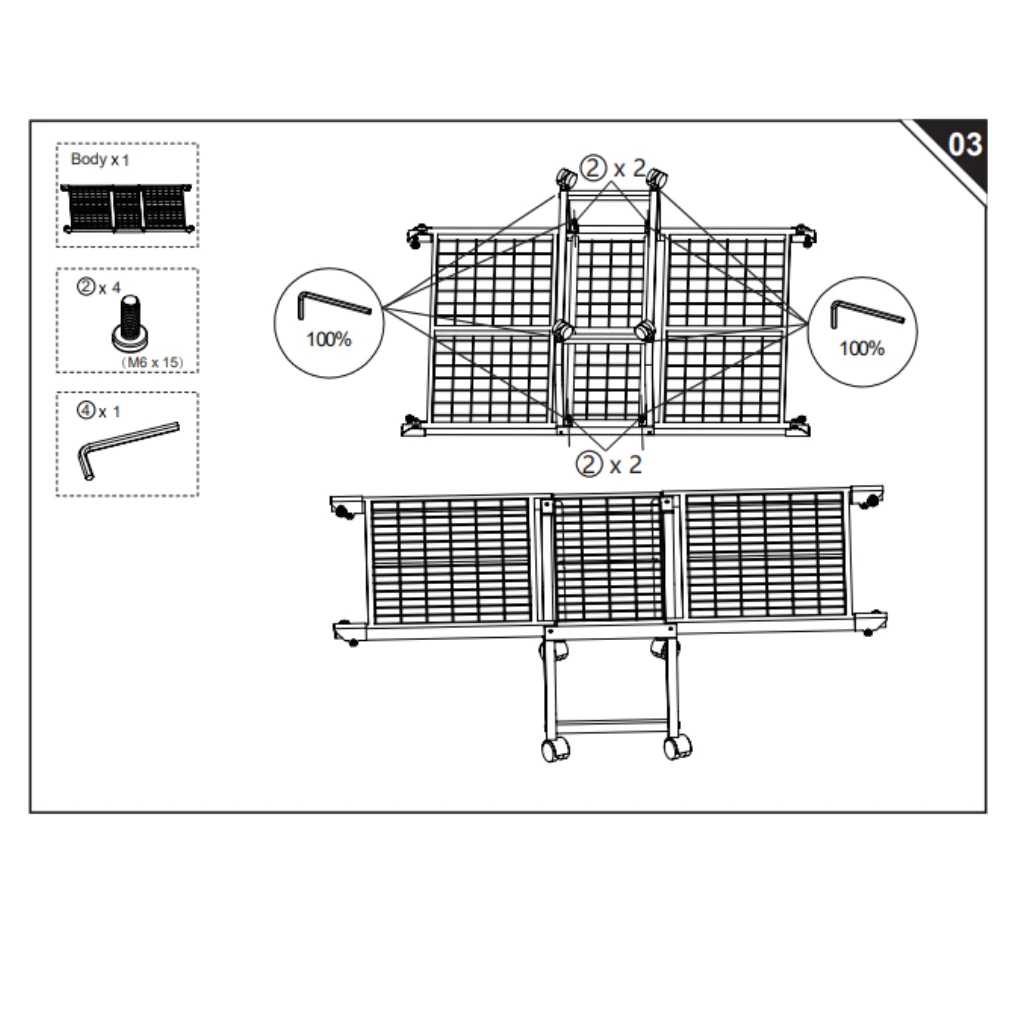 mesh bed platform aligned and bolted onto leg frame.
