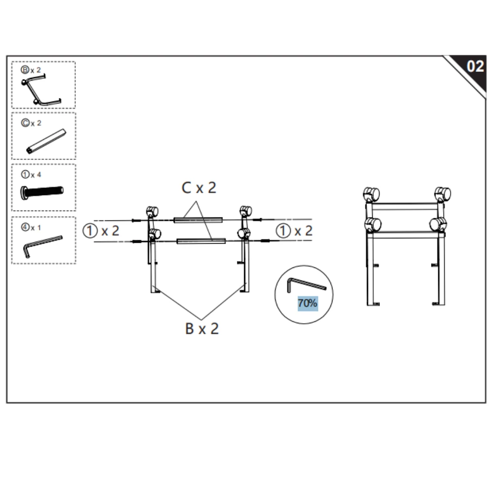 support bars connecting leg frames using bolts.
