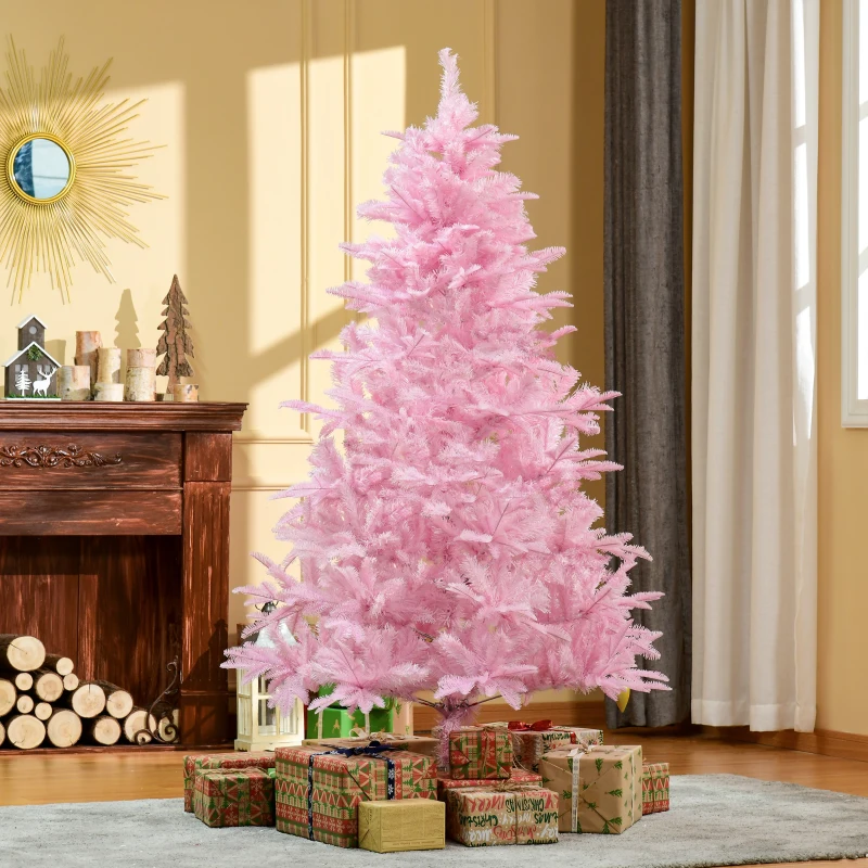 Pink Christmas tree decorated in cozy living room.