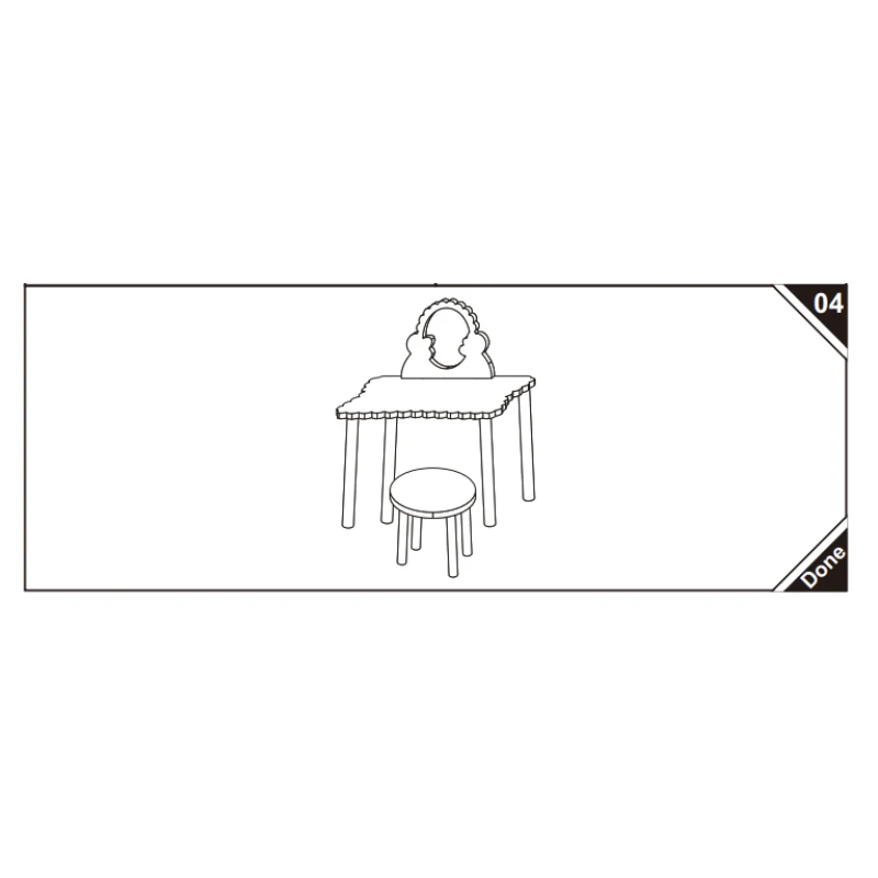 Fully assembled kids’ vanity table and stool set positioned upright and ready for use.