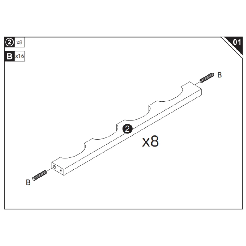 Wooden dowels being inserted into pre-drilled holes on both ends of a curved bottle holder bar.
