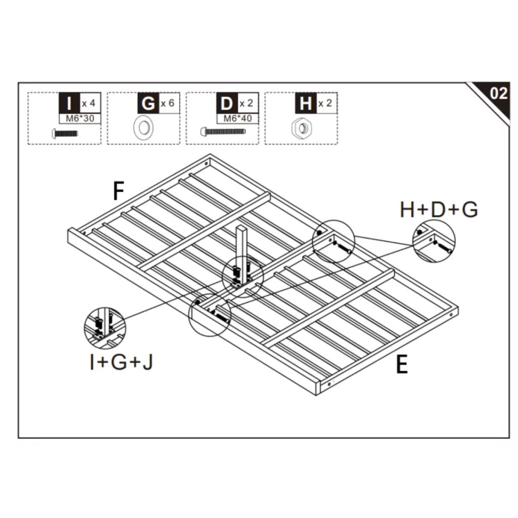 attaching center support and post to base frame.