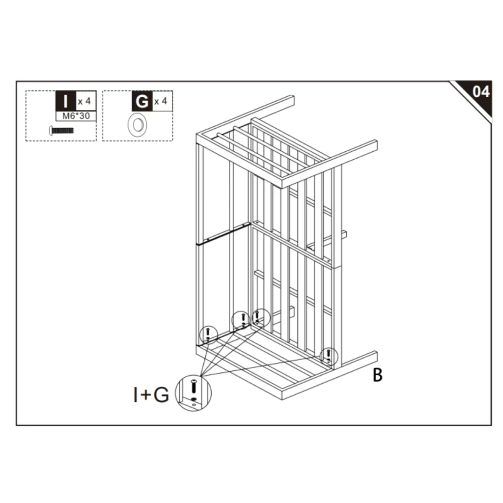 attaching the side frame B to the base.