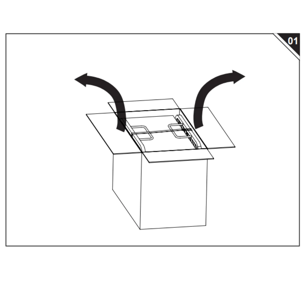 opened package revealing folded metal bed frame inside the box.
